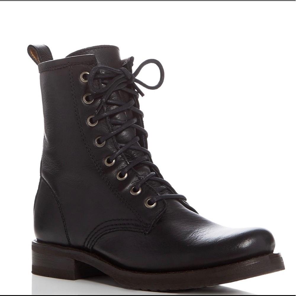 SOLD - FRYE Veronica Lace Up Combat Boots 9 Black - Picture 3 of 9